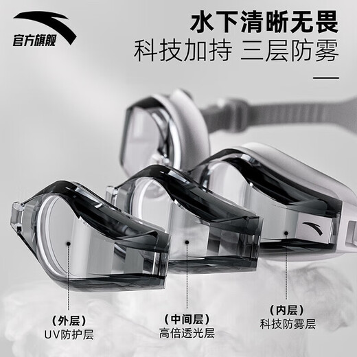 ANTA swimming goggles with myopia degree for men and women, high-definition waterproof and anti-fog swimming goggles and swimming cap set, black and white - single set of swimming goggles 0-700 optional 150