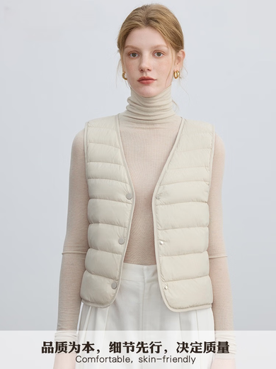 SENLIYA international light luxury high-end down jacket 95 pure white duck down vest for women V-neck coat with warm slim back light gray new national standard 95 pure white duck S