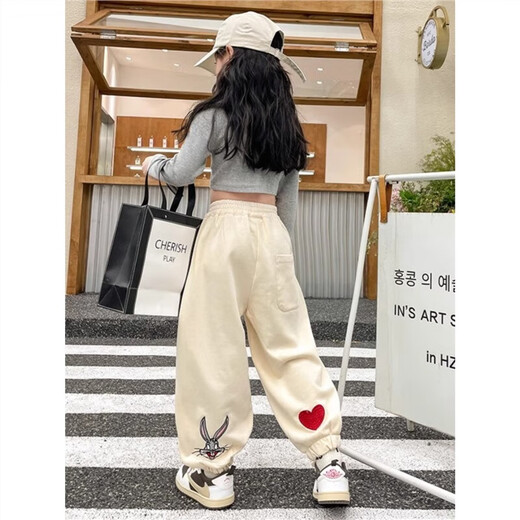 女童裤子秋冬运动兔子2025新款儿童加绒女孩长裤大童束脚卫裤秋季 NN-A983【黑色】春秋款 160cm