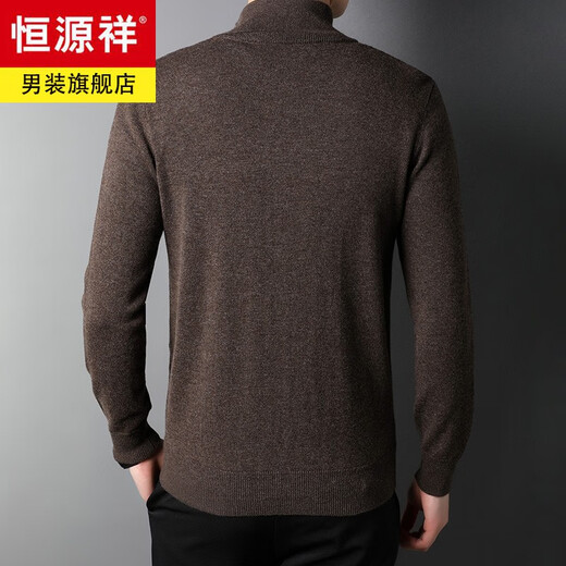 恒源祥高档纯羊毛衫男士针织开衫外套100%羊毛冬季新款保暖拉链毛衣上衣 黑色 L 170