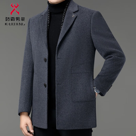 Jinba winter double-sided woolen coat men's suit collar mid-length down lining woolen coat middle-aged dad wear 8669 black (removable down lining) M 170/48