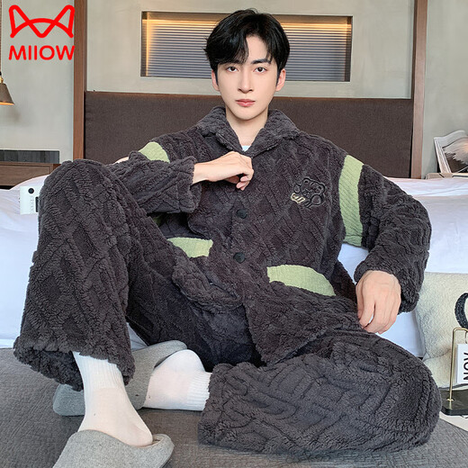Catman (Miiow) Pajamás para hombres de terciopelo de media longitud en otoño e invierno más terciopelo Velvet de coral engrosado de coral cálido y de mayor tamaño de otoño e invierno WB Velvet 6623 [Código estándar XL] Altura recomendada alrededor de 175 cm,