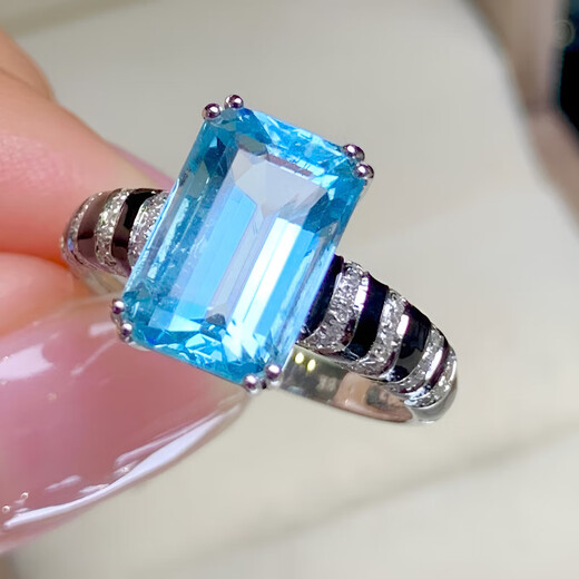 HEEKAIYI Santa Maria Aquamarine Ring Women's 18k Gold Diamond Ring Chinese Valentine's Day Birthday Gift for Wife Selected 3.9 Carat/Santa Maria Color
