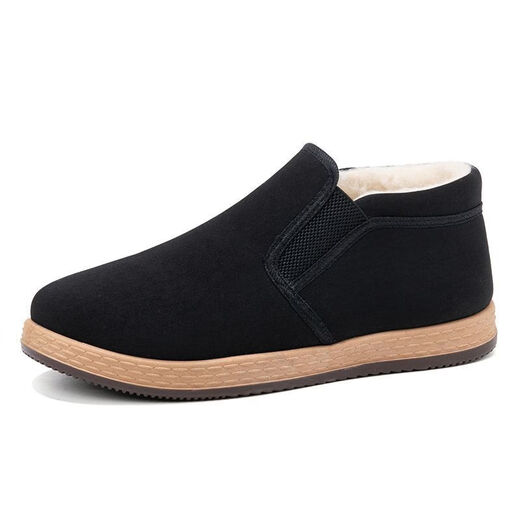 Winter sheep wool high-top old Beijing cloth shoes and cotton shoes plus velvet and thickening to keep warm dad shoes lightweight non-slip black cloth shoes YH-A8 velvet and thickened old Beijing high-top wool and cotton shoes 43 (265mm) standard size