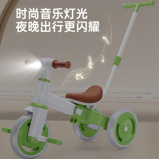 贝趣儿童三轮车宝宝平衡车1-3-6岁脚踏车可推行遛娃神器三合一滑步车 绿 【四合一+灯光音乐】 轻便滑行车溜娃神车