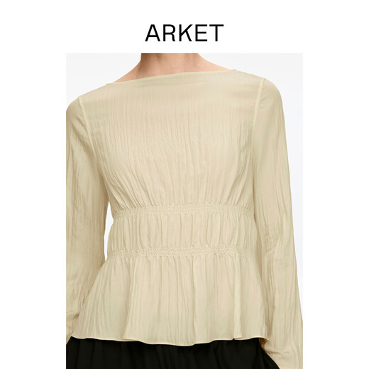 ARKET Women's Pleated Waist Belted Long Sleeve Top Light Beige Autumn New Style 1324552002 Light Beige 38 165/88A