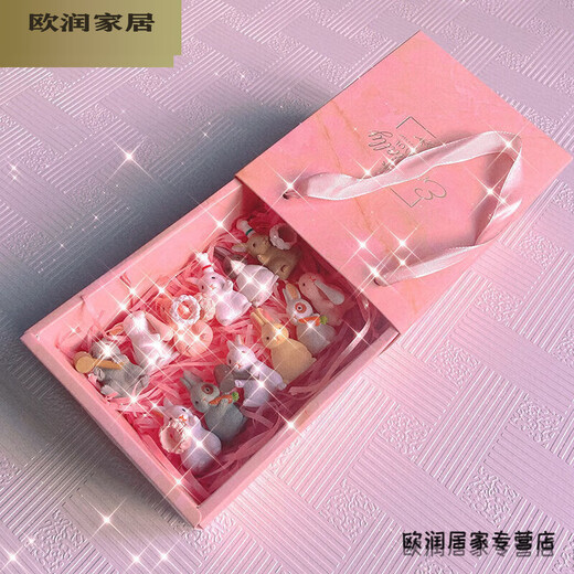 Moran Nuoer Geschenksimulation Mini Tier Kaninchen Ornament Doll Cartoon Micro Landschaft süße Kaninchen Geschenkbox Süße Kaninchenverzierung Großer Wert Zwölf Kaninchen Family Porträt Porträt