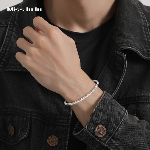 Miss JuJu pt950 platinum solid bracelet, white gold round bracelet, smooth carved plain ring bracelet for men and women, available in 2 materials: PT999 and PT950