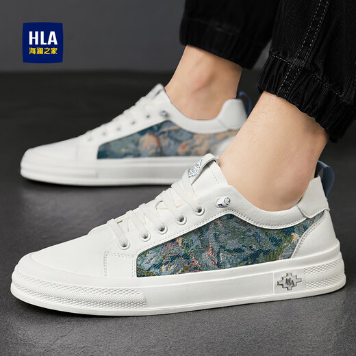 海澜之家（HLA）男鞋夏季休闲鞋男鞋子新款印花板鞋透气织物运动鞋轻便耐磨工装鞋 米白色 41