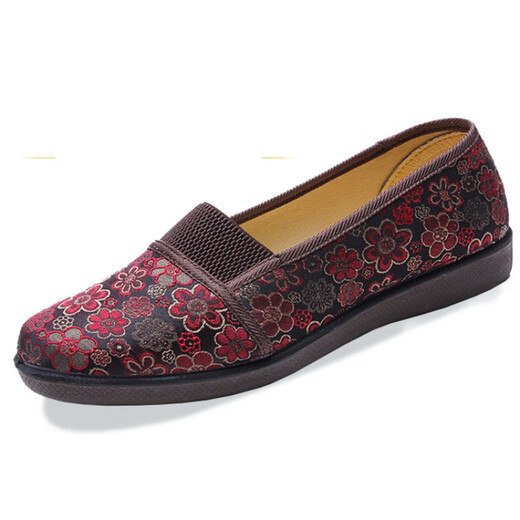 HKQD Alte Peking-Stoffschuhe Frauen Single Schuhe mittleren und älteren Flachfüränkers Mutterschuhe weiche Sohle ältere Schuhe Nicht rutschfeste und atmungsaktive Oma Schuhe 831 Brown 33
