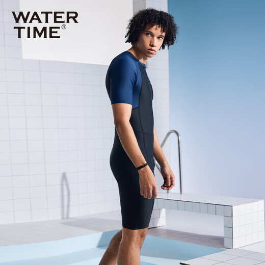 WATERTIME wetsuit swimsuit men's one-piece swimsuit suit quick-drying men's swimming trunks professional swimwear snorkeling surfing swimming equipment black blue L (165-175cm/60-65kg)