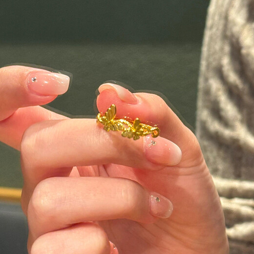 Zhiyu Yunxiang 999 solid gold butterfly gold ring for women, hollow hemp pattern open ring, love butterfly ring for Valentine's Day, gold approx. 2.3g, more gram weight, refund less