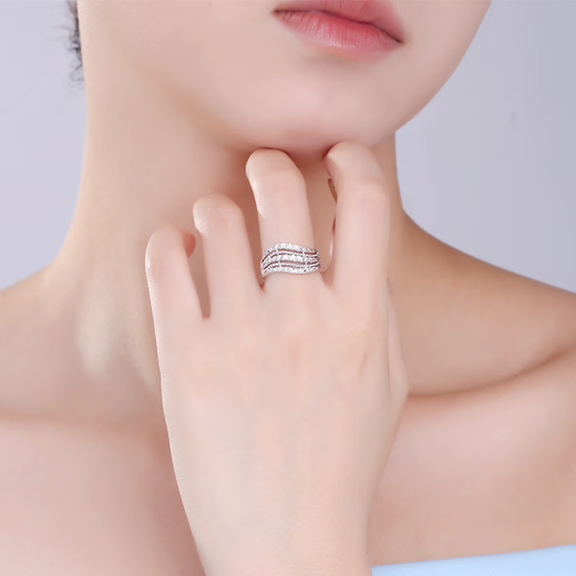 Yuan Shengfu's new PT950 fashionable imitation diamond wave platinum ring, authentic and versatile platinum ring for women, 4.51g