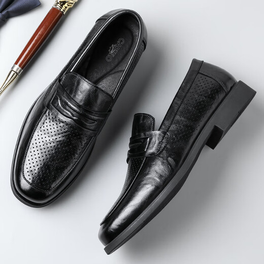 
CARTELO men's leather shoes summer breathable business casual shoes loafers one-foot hollow leather shoes men 9934 black 43