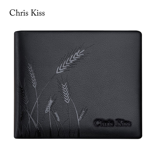 CHRIS KISS男士钱包男短款真皮多卡位头层牛皮钱夹送男友老公生日礼物礼盒装 专柜礼盒 免费打印一张照片哟