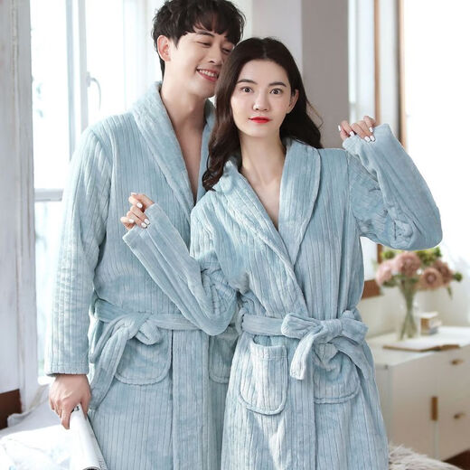 Modallo Nachthemd Paar Hotel Frühling und Herbst verdickter Flanellbademang für Frauen im Herbst und Winterkorallen Velvet Pyjamas für Männer mittlerer Länge Yukata für Frauen Frauengewand-hellgraues Bademant