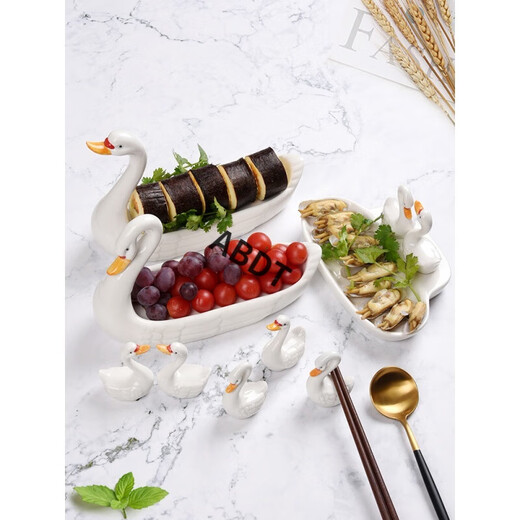 ABDT Japanese creative ceramic swan chopstick holder chopstick holder home hotel hand-painted tableware chopstick holder chopstick holder chopstick pillow set swan chopstick holder set 1