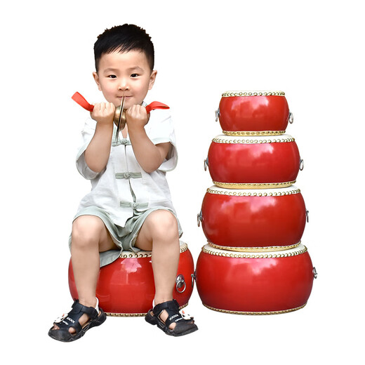乐儿音儿童儿鼓小鼓锣鼓打鼓牛皮鼓堂鼓幼儿园玩具民族打击乐器教学乐器 6寸牛皮鼓+鼓棒+背带