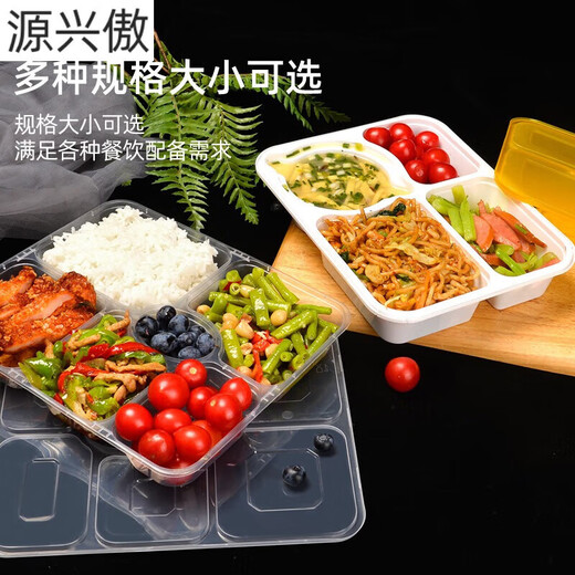 Chanqi disposable lunch box food-grade lunch box with three compartments, four compartments and five compartments, fast food packaging box, thickened take-out lunch box, thickened, five compartments, transparent style, 50 pieces