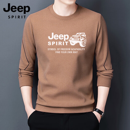 JEEP SPIRIT圆领长袖T恤男士棉卫衣男春秋季秋衣打底衫加大码T恤男 []888驼色 [春秋薄款] L 17084A