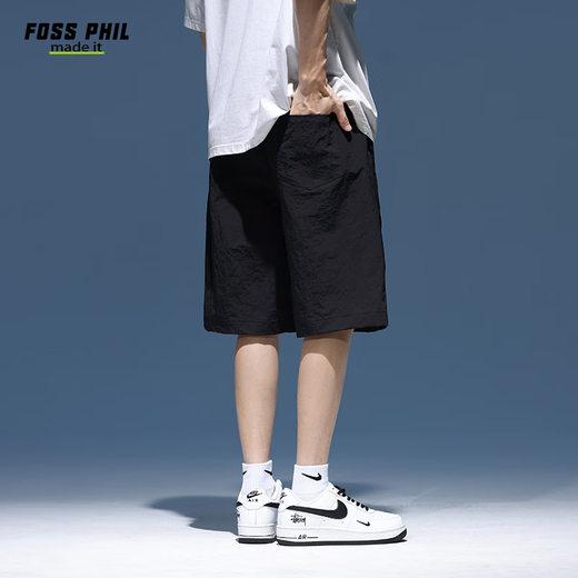Foss Phil shorts men's summer workwear trendy casual ice silk mid-trousers loose sports five-point pants 9906 black L