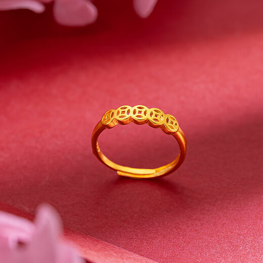 Chenru 18K gold ring, national trend, retro money live ring, rich imitation 18k gold copper coin couple ring, small money ring for women