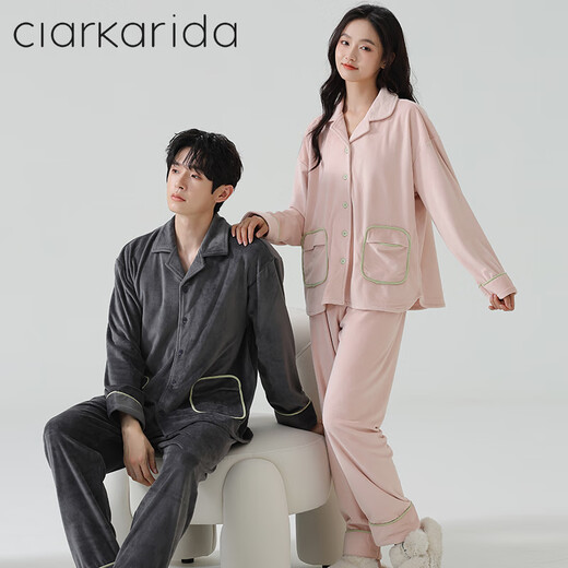 Clarkarida Island Velvet Couple Pajamas Women's Home Thickened Warm Home Clothing Set Men's Autumn and Winter Women's XL