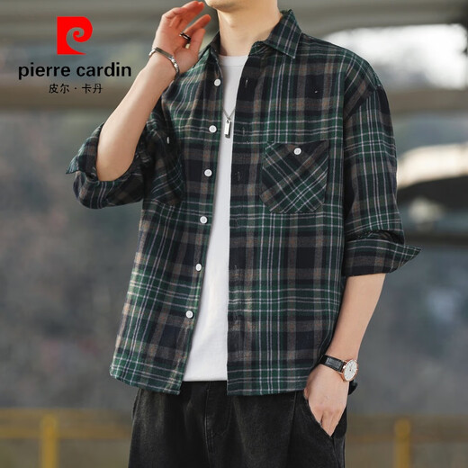 Pierre Cardin American Retro Plaid Shirt à manches longues pour hommes et femmes printemps et automne 2024 Nouvelle chemise de travail coréen lâche tricoté K12108 White L