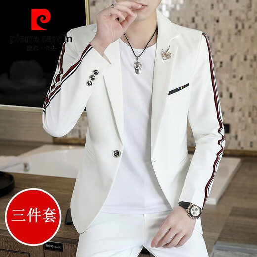 Pierre Cardin Korean casual suit men's spring and autumn slim and handsome small suit three-piece British wedding dress jacket 2078 white (top + pants + T-shirt) 165/M