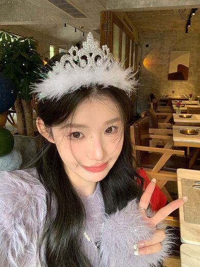 Birthday crown tiara girls hairband female feather rhinestone crown tiara party eighteen year old coming of age ceremony princess J silver feather rhinestone crown