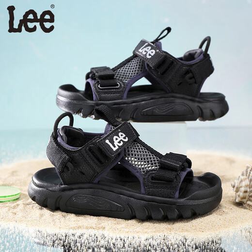 Lee children's shoes summer children's sandals for girls anti-slip soft bottom Velcro breathable beach shoes for boys black 27 recommended foot length 166mm