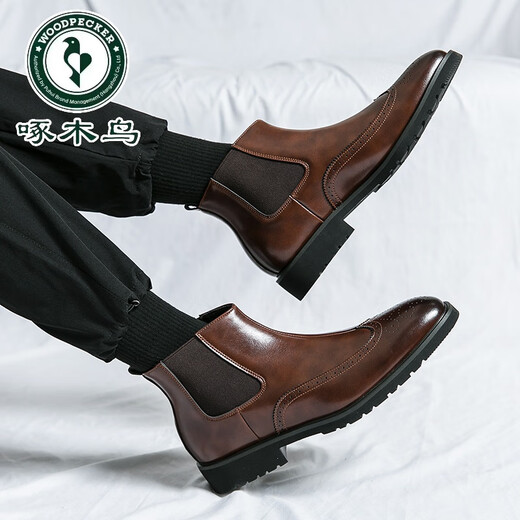 Holzspecker Britisch-Brock Herren High-Top-Lederschuhe Herbst und Winter Neue spitze Zehenhülle Höhe Erhöhen Sie 6 cm8 Trendy Chelsea Short Stiefel M841-4 Black 40 Standard Lederschuhgröße