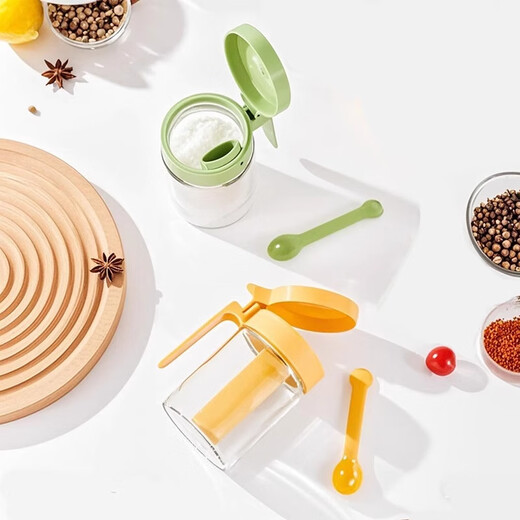 Xin Cong's new sealed seasoning bottle seasoning kitchen glass household seasoning salt shaker set storage box moisture-proof MSG storage yellow sealed seasoning box 1 pack