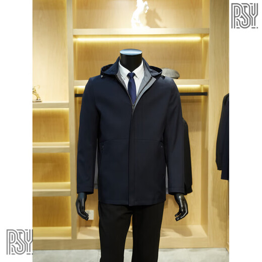 BG GLAMURB Light Luxury Brand Jacket Men's Windbreaker Jacket Autumn High-end Business Thin Short Coat Removable Hat Top Navy Blue L 175 (Suitable for 120~140 Jin Jin equals 0.5 kg)