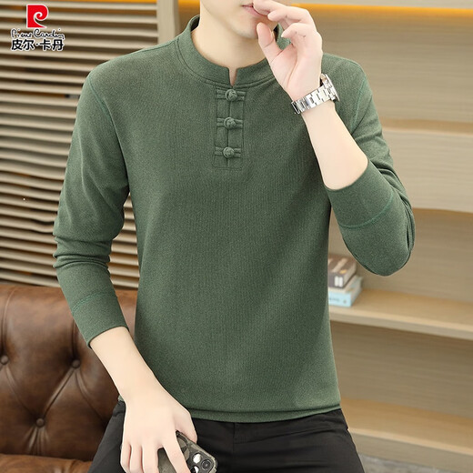 Pierre Cardin (pierre cardin) stand collar long-sleeved T-shirt men's spring and autumn Chinese style Henry collar polo. shirt autumn inner layering shirt for men 8806 white 2XL