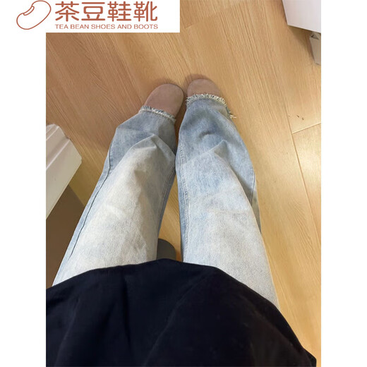 荣西图（RONGXITU）复古毛边阔腿高腰牛仔裤新款宽松显瘦百搭垂感长裤 蓝色 6197款 XS