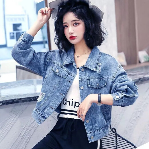 传祺威登牛仔外套女韩版宽松网红绣花2024春秋新款潮牛仔衣百搭小个子女装 9901#后背美人图蓝色 3XL码建议135150斤