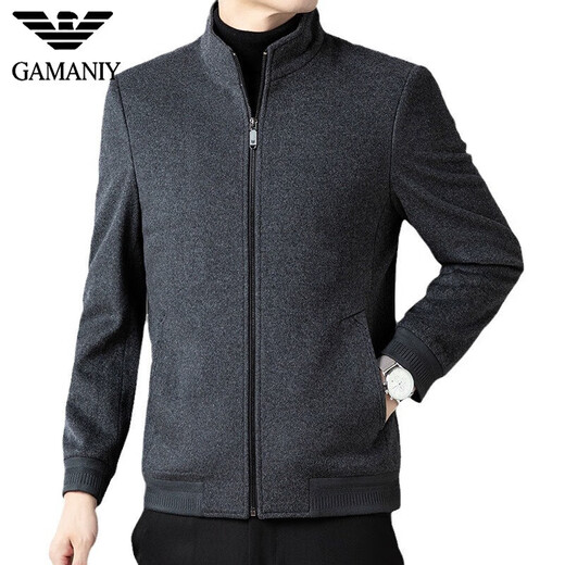 AX Armani business work woolen woolen coat men's stand-up collar thickened middle-aged casual zipper jacket autumn and winter navy blue M 170