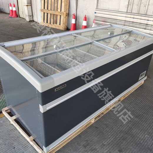AUCMA freezer island cabinet supermarket combination display cabinet curved glass door ice cream freezer freezer large capacity commercial frozen dumpling ice cream quick freezer 690 liters/up and down push-pull丨straight cabinet/long 2.0 meters