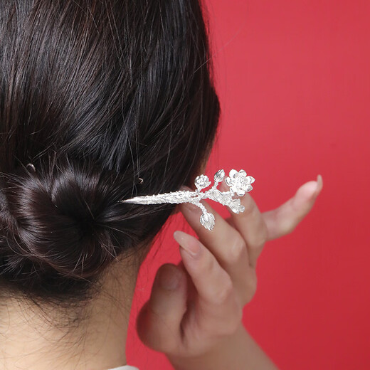 Old Silversmith S999 Pure Silver Twelve Flower God Steps Women's Ancient Style Silver Plate Hairpin Hanfu Headwear Valentine's Day Gift for Girlfriend November Camellia About 17.5g/999 Pure Silver/Including Certificate