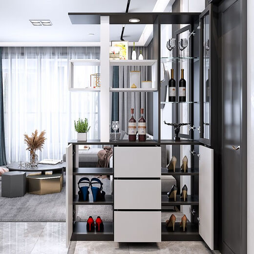 Henglesheng Eingangsschrank Schuhschrank integrierter Weinschrank Abteilung Wohnzimmer Eingang doppelseitig Foyer Schrank Wohnzimmer Weinschrank P01: [Marmor Weiß + Schwarz Eiche] 1050