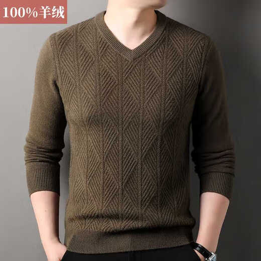 Ordos city's new autumn and winter pure cashmere sweater v-neck cashmere sweater men's high-end jacquard medium thick chicken heart produced in Ordos city - black L 175