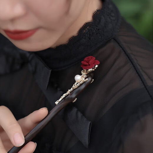 Two generations of happy camellia hairpins for women, ancient style wooden simple modern walking hairpins, Chinese style 2025 new style hairpins for hair, Chinese style