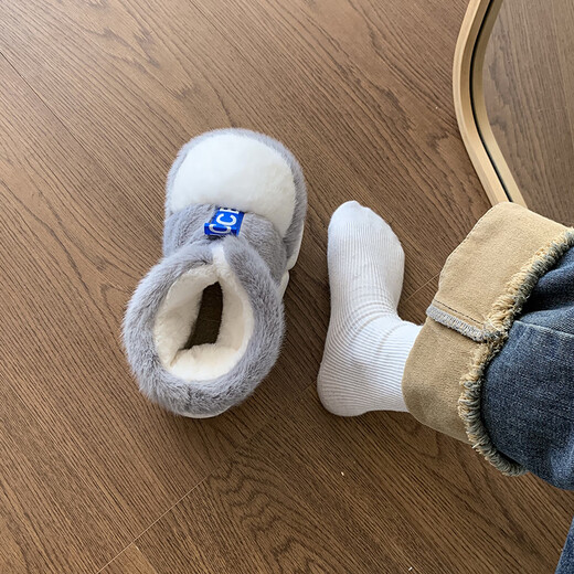 Cantonese grass winter high-top cotton slippers for men, thickened to keep warm and cold-proof, women's thick soft-soled couple snow boots cotton slippers, gray-Feng Lingmin, warm and comfortable, 42-43, one size too small