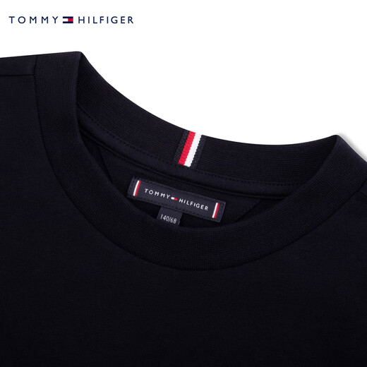 TOMMY HILFIGER童装男休闲简约字母刺绣圆领内搭打底衫长袖T恤TH2412015 藏青色654 130 7/130cm