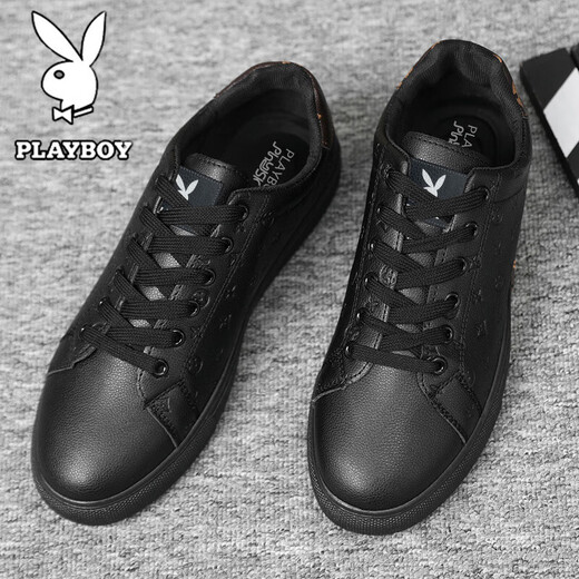 Playboy men's shoes 2025 autumn and winter new casual shoes men's high-end sneakers plus velvet business British leather shoes for men black 41