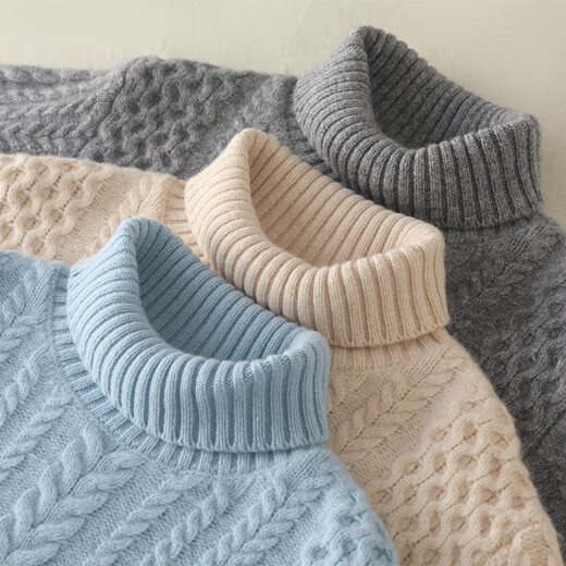 To the riceless [100% wool] Three-strand thickened children's pure wool sweater for boys turtleneck pullover sweater for girls knitted velvet sweater for grey 160CM