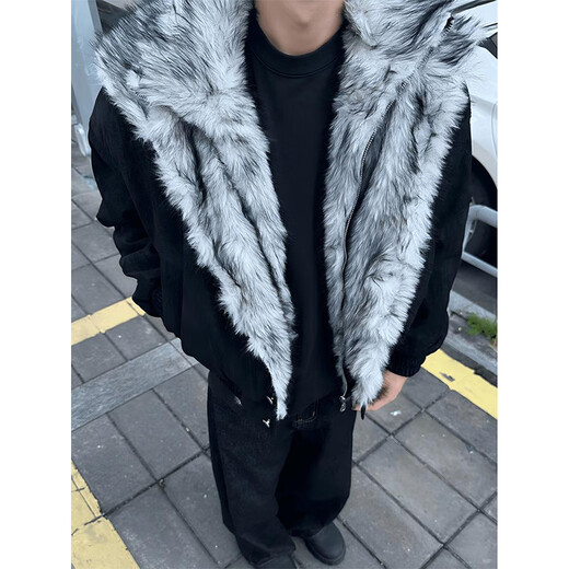 Luyal American fake two-piece Wolf Throne mountain carving cotton jacket for men in winter, warm and thickened, temperamental and warm, high-grade cotton jacket, black XL, it is recommended to take one size larger