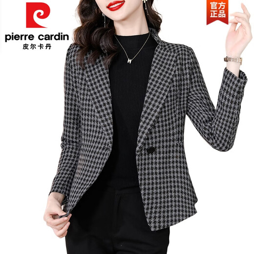 Pierre Cardin (pierre cardin) blazer women's spring, autumn and winter 2025 new style small fragrant style versatile fashionable temperament top Houndstooth XL 110-120Jin Jin equals 0.5 kg