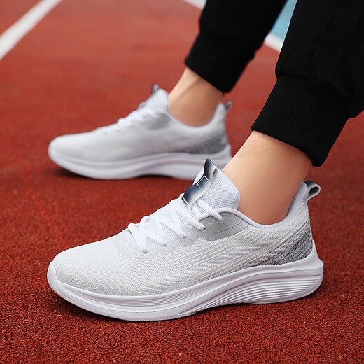 Foot Lijian men's shoes spring and autumn breathable thin mesh running shoes hollow men's sports shoes travel shoes women's shoes same style summer single net breathable ZH6636 white gray orange 35